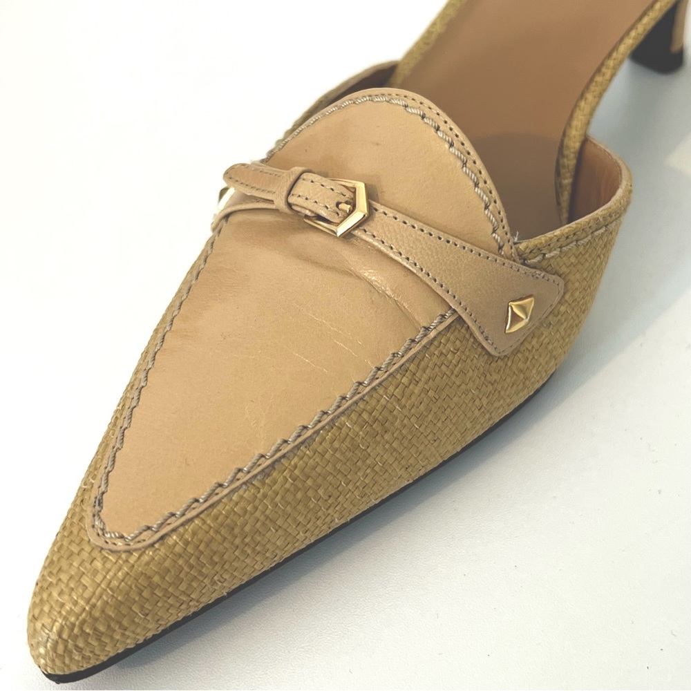 Stuart Weitzman Tan Malt Linen Tweed Heels Elegant Design Limited Wear Size 9M - Picture 2 of 8